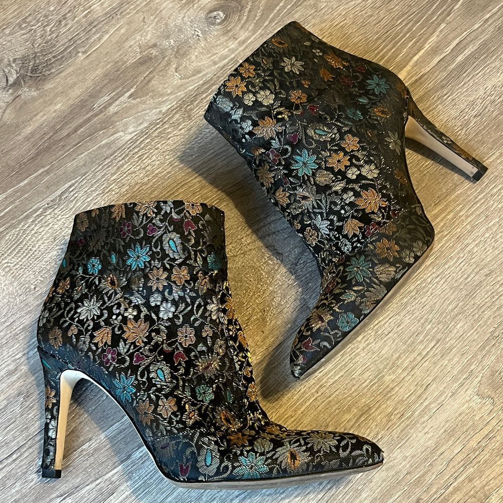 Sam Edelman Olette Black Floral Brocade Tapestry Stiletto Ankle Boots Womens 8.5